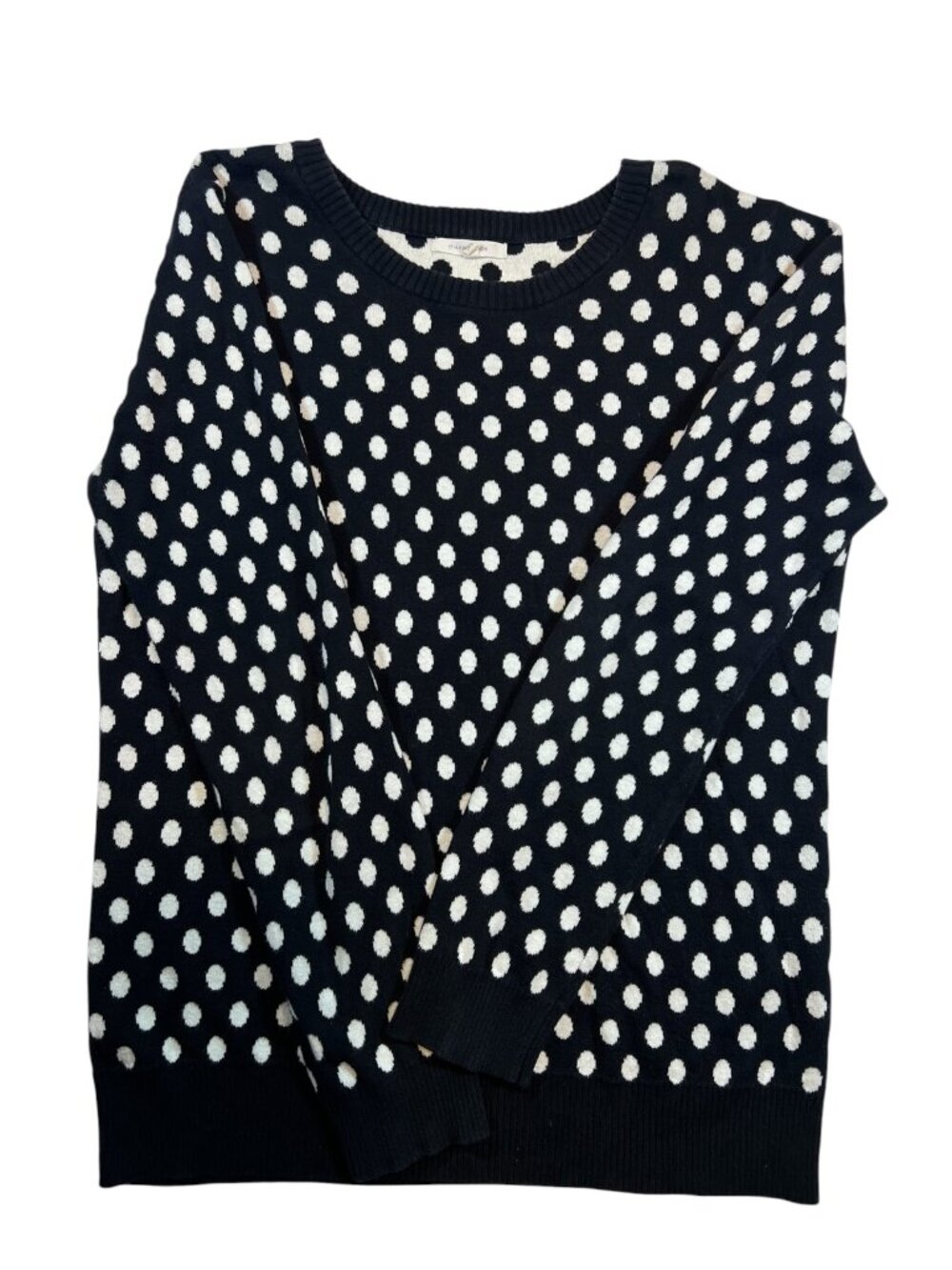 41 Hawthorn Black White Polka Dot Crew Neck Sweater Size L Soft Knit